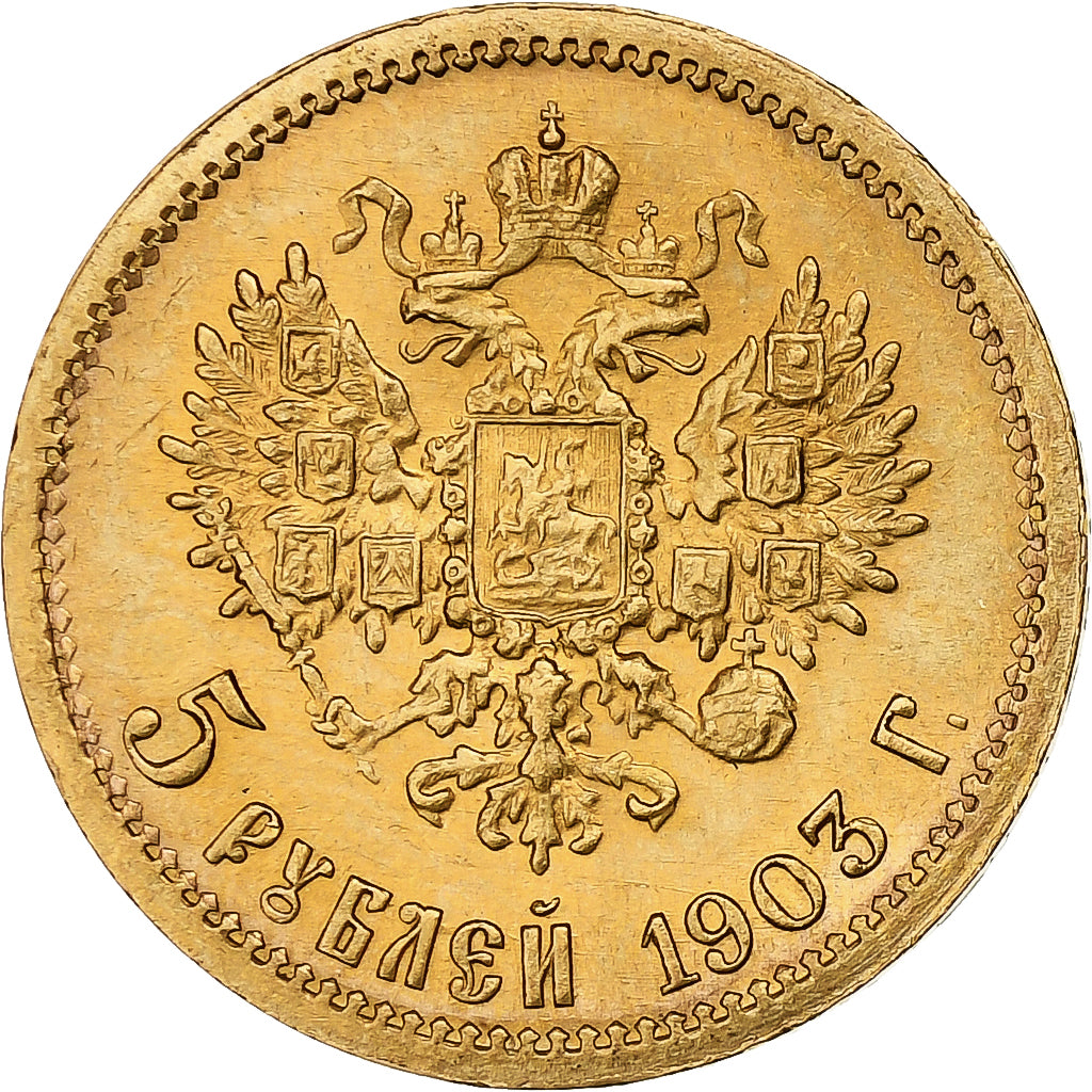 Rusland, Nicholas II, 5 Roubles, 1903, St. Petersburg, Goud, UNC-, KM:62