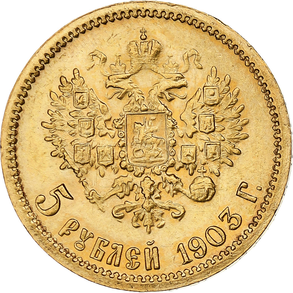 Rusland, Nicholas II, 5 Roubles, 1903, St. Petersburg, Goud, UNC-, KM:62