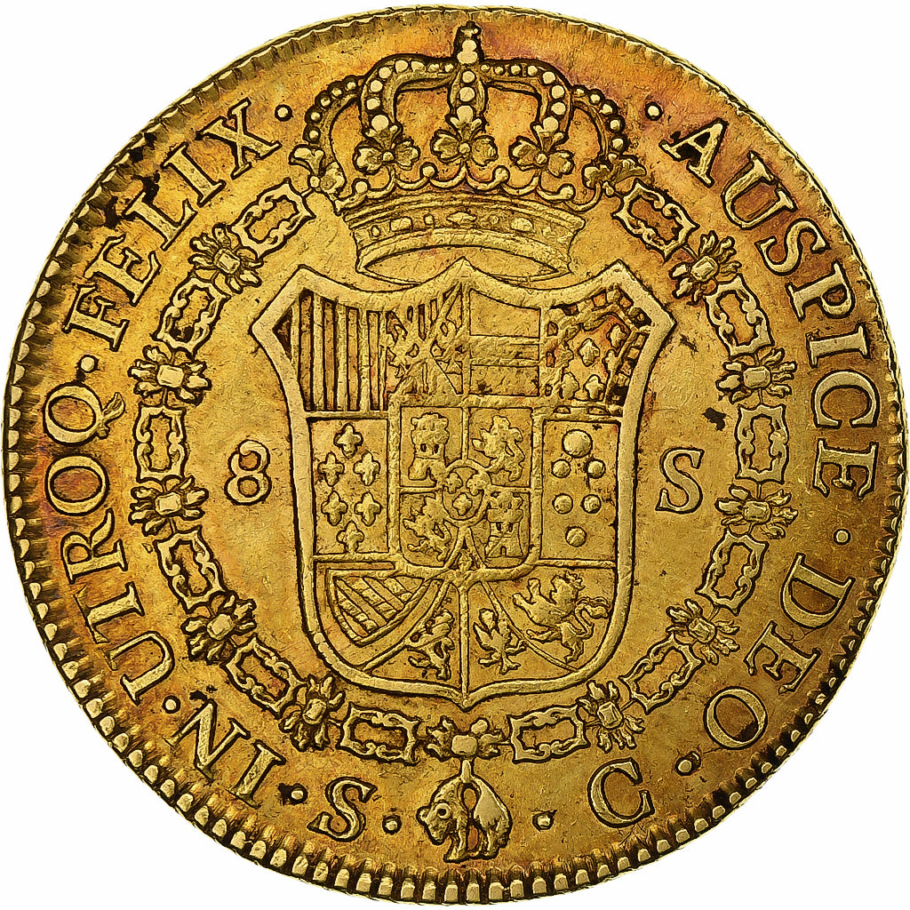 Spain, Charles III, 8 Escudos, 1788, Seville, Gold, AU(50-53), KM:409.2a