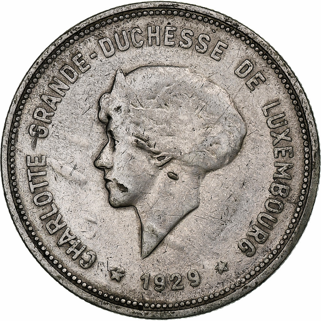 Coin, Luxembourg, Charlotte, 5 Francs, 1929, VF(30-35), Silver, KM:38