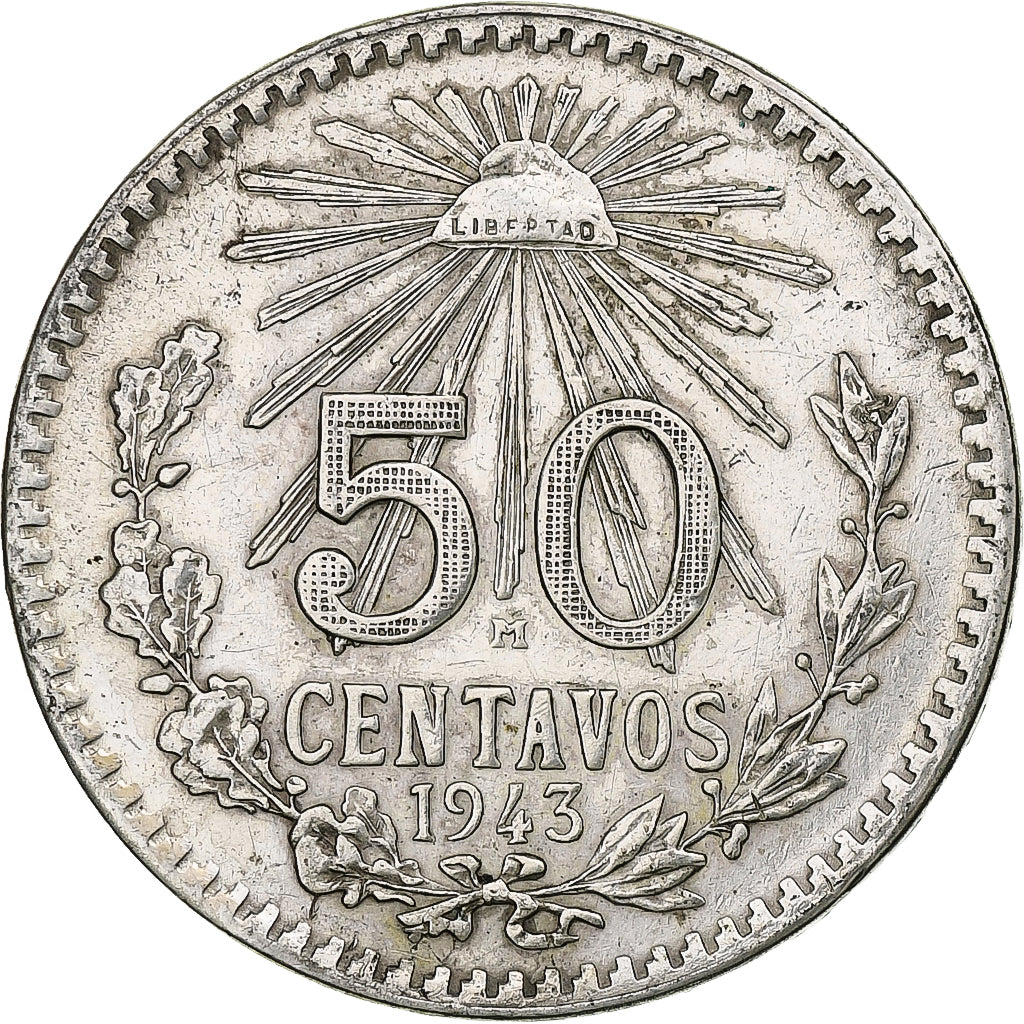 Mexico, 50 Centavos, 1943, Mexico City, Silver, AU(50-53), KM:447