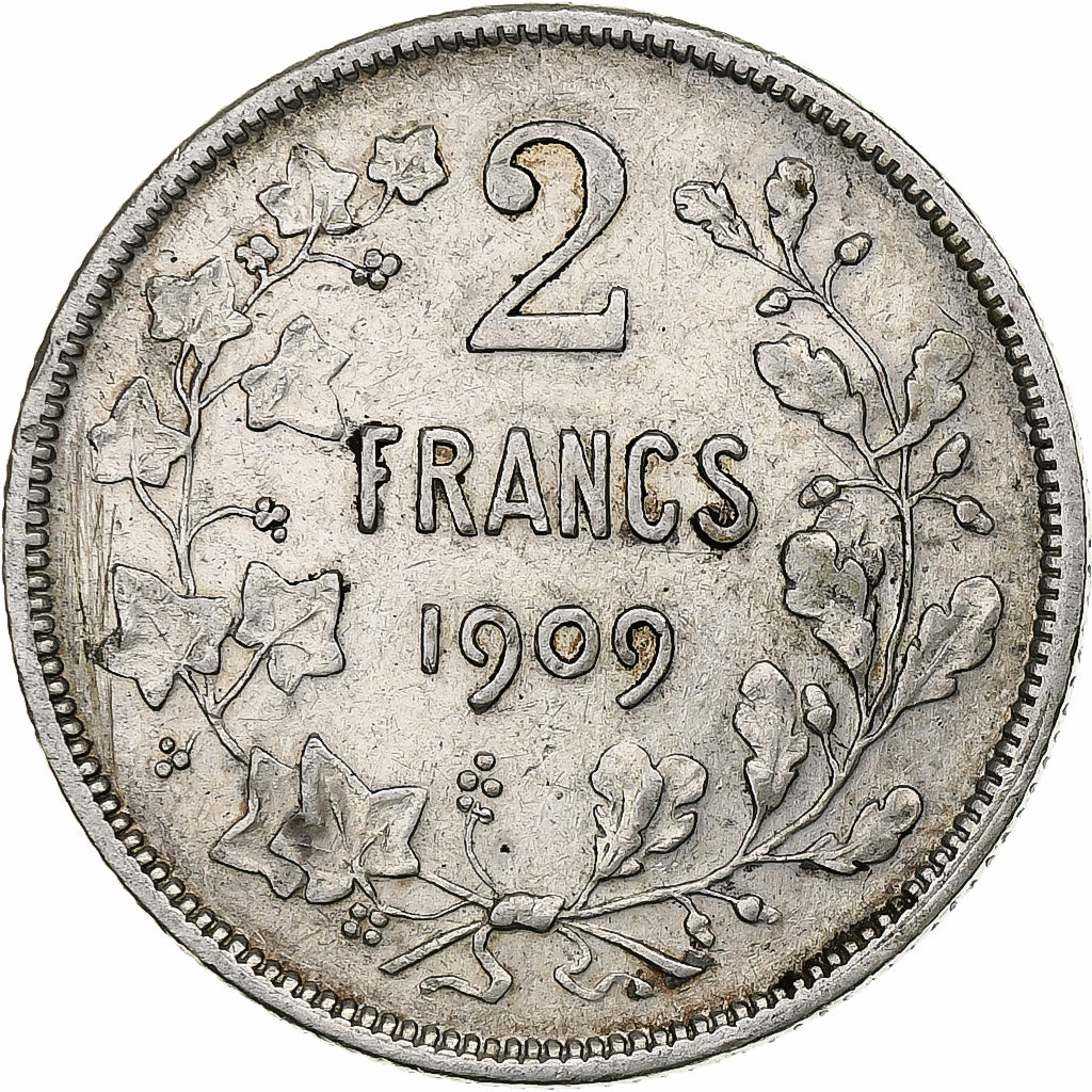 Belgium, Leopold II, 2 Francs, 2 Frank, 1909, Silver, EF(40-45), KM:58.1