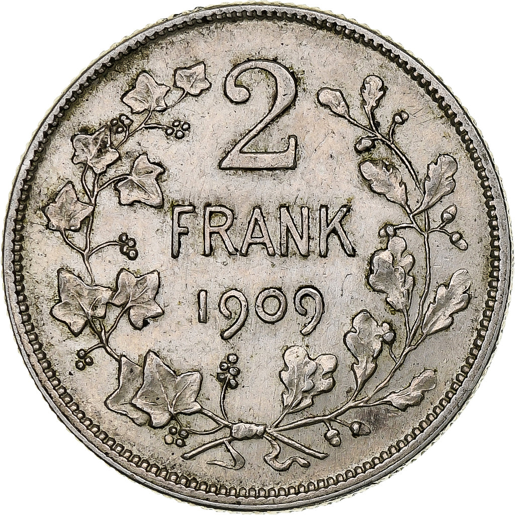 Belgium, Leopold II, 2 Francs, 2 Frank, 1909, Silver, AU(50-53), KM:58.1