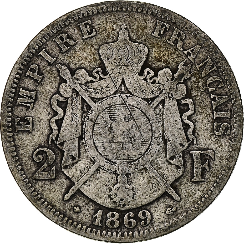 Coin, France, Napoleon III, Napoléon III, 2 Francs, 1869, Strasbourg, F(12-15)