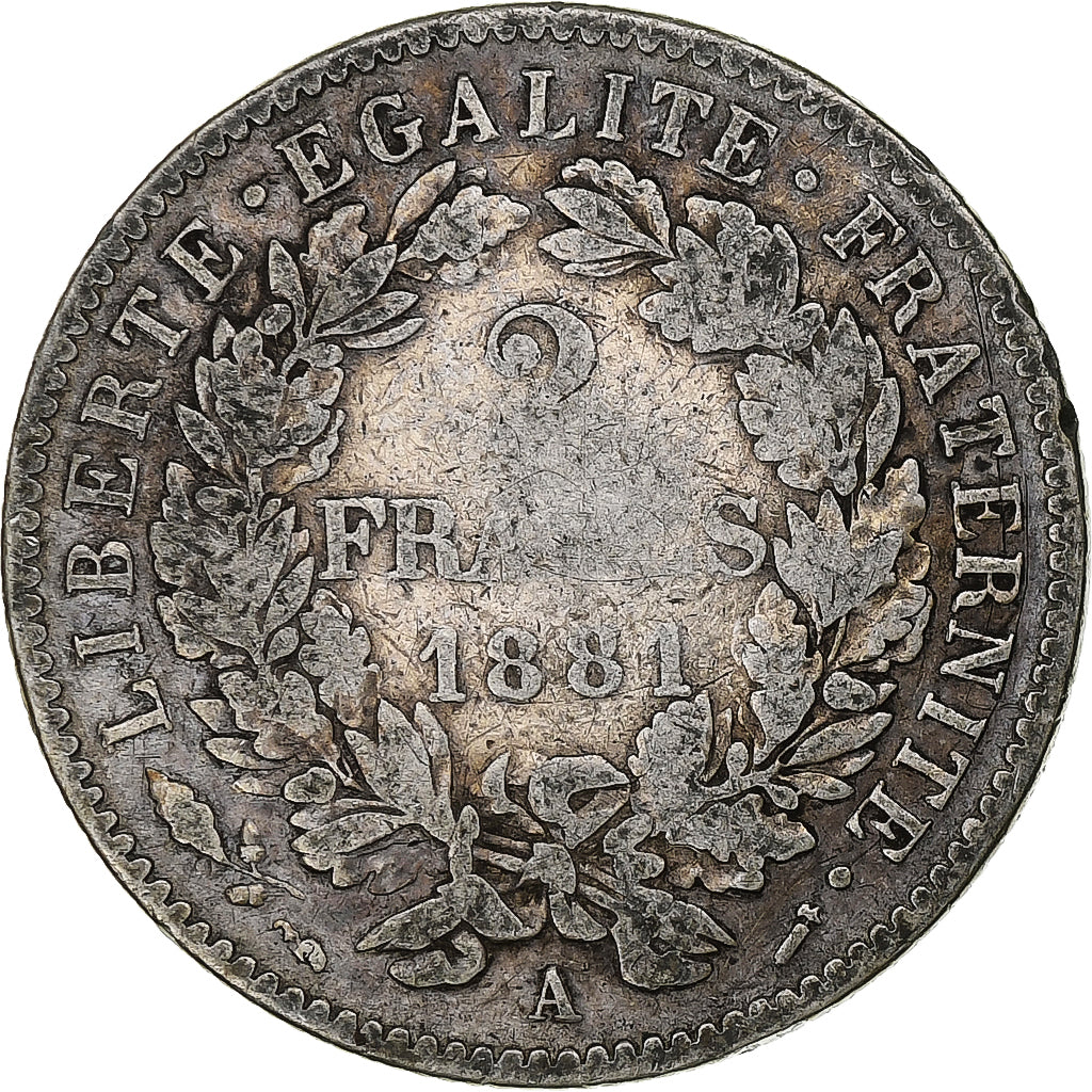 France, 2 Francs, Cérès, 1881, Paris, Silver, VF(20-25), Gadoury:530a