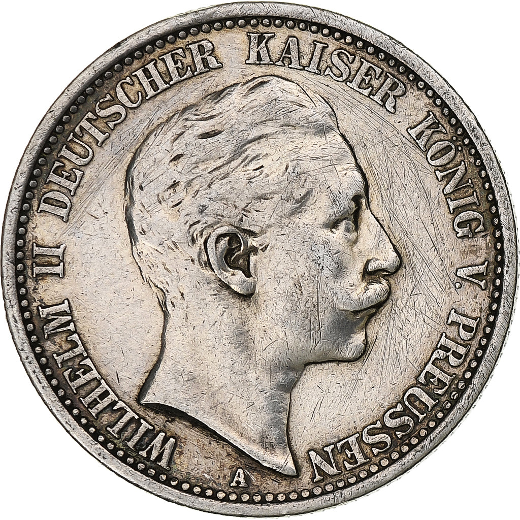 German States, PRUSSIA, Wilhelm II, 2 Mark, 1908, Berlin, Silver, EF(40-45)