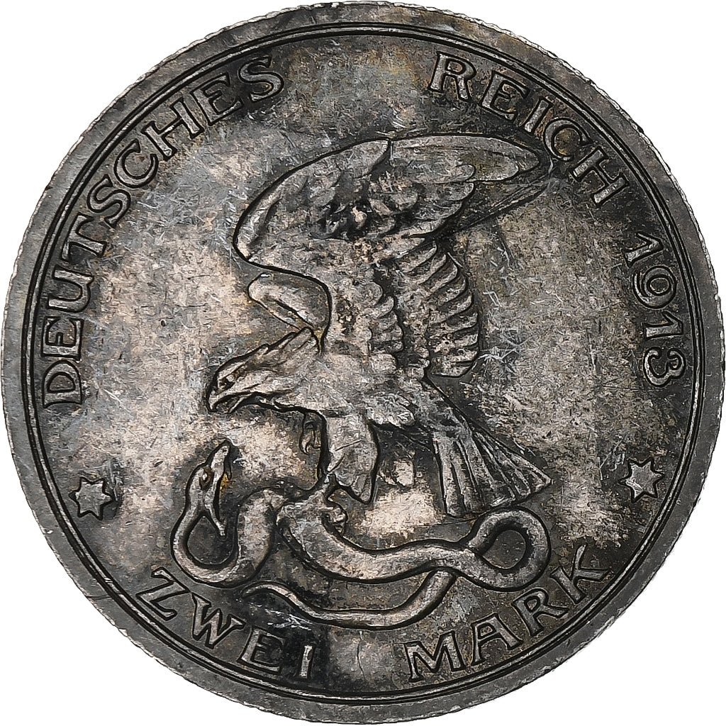 German States, PRUSSIA, Wilhelm II, 2 Mark, 1913, Berlin, Silver, AU(50-53)