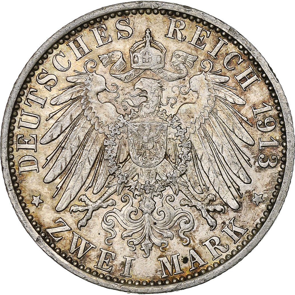 Landy niemieckie, PRUSSIA, Wilhelm II, 2 Mark, 1913, Berlin, Srebro, AU(55-58)