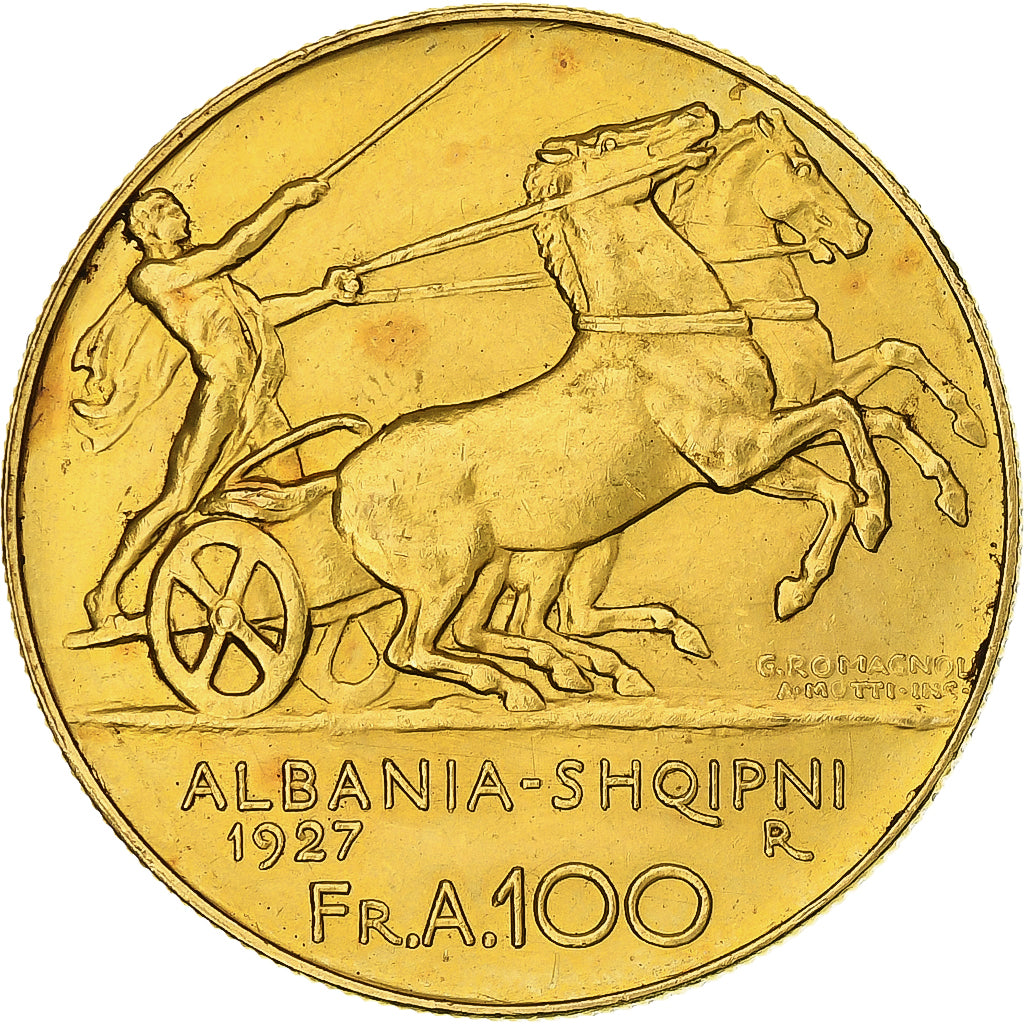 Albanië, Zog I, 100 Franga Ari, 1927, Rome, Goud, PR, KM:11a.2