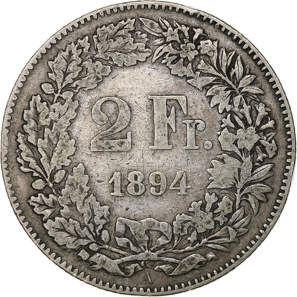 Switzerland, 2 Francs, 1894, Paris, Silver, VF(20-25), KM:21