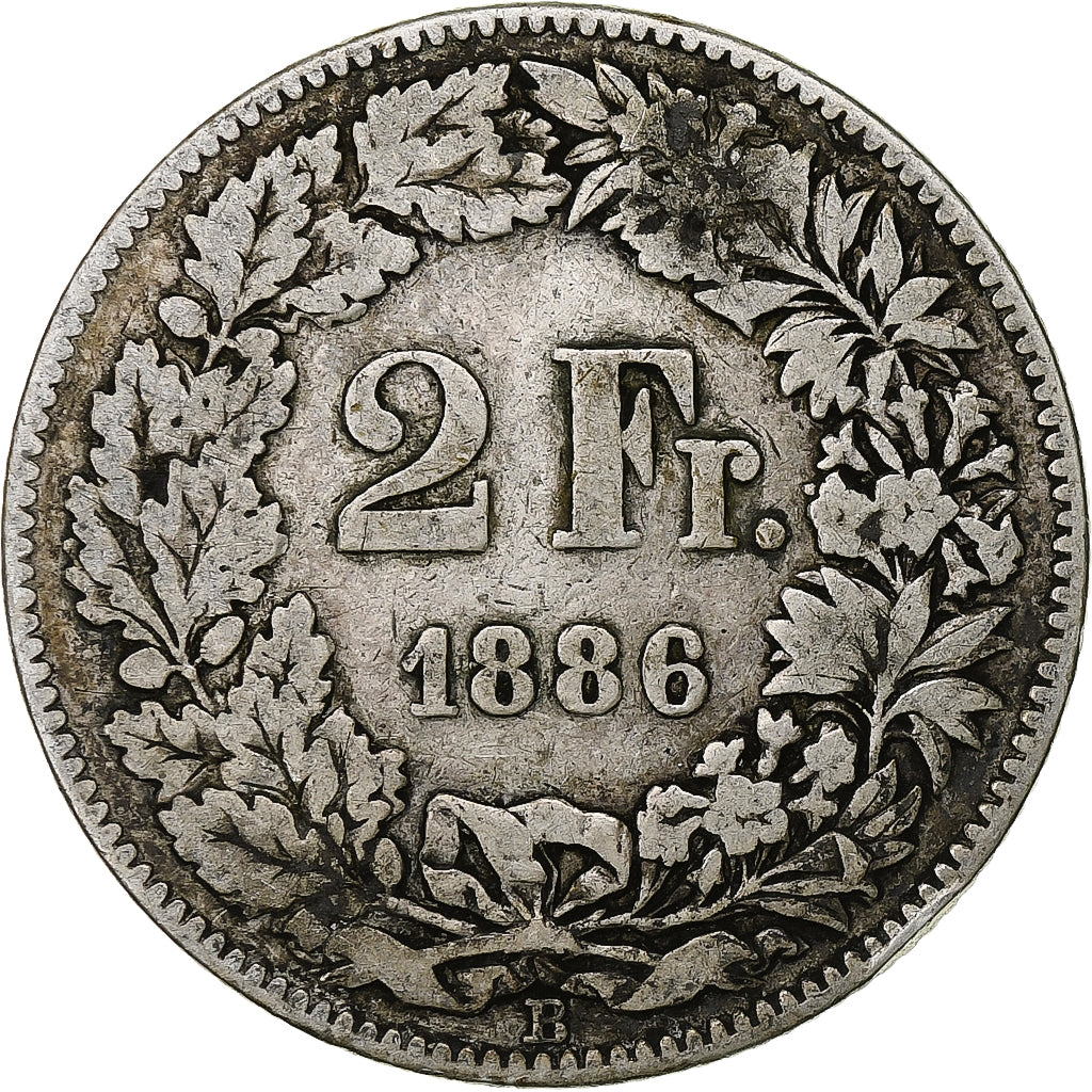 Coin, Switzerland, 2 Francs, 1886, Bern, VF(20-25), Silver, KM:21