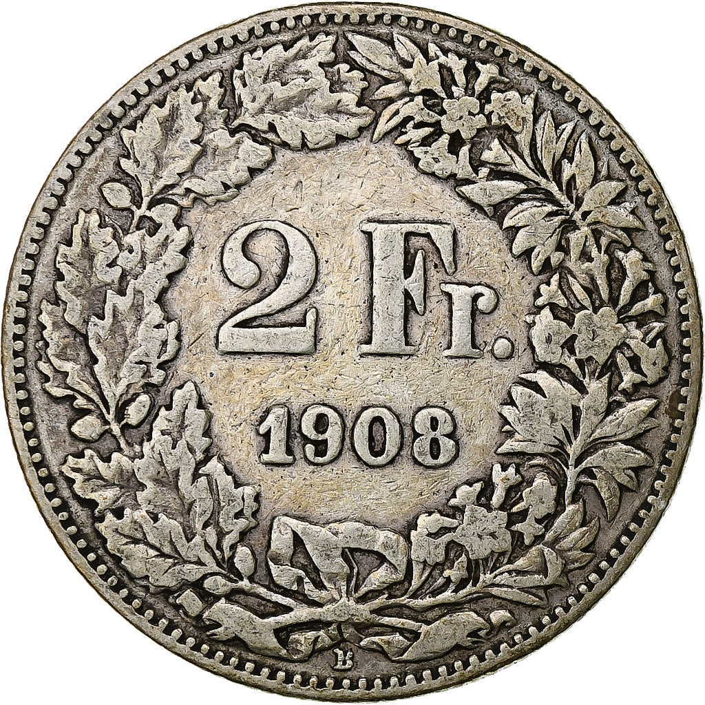 Switzerland, 2 Francs, 1908, Bern, Silver, VF(30-35), KM:21