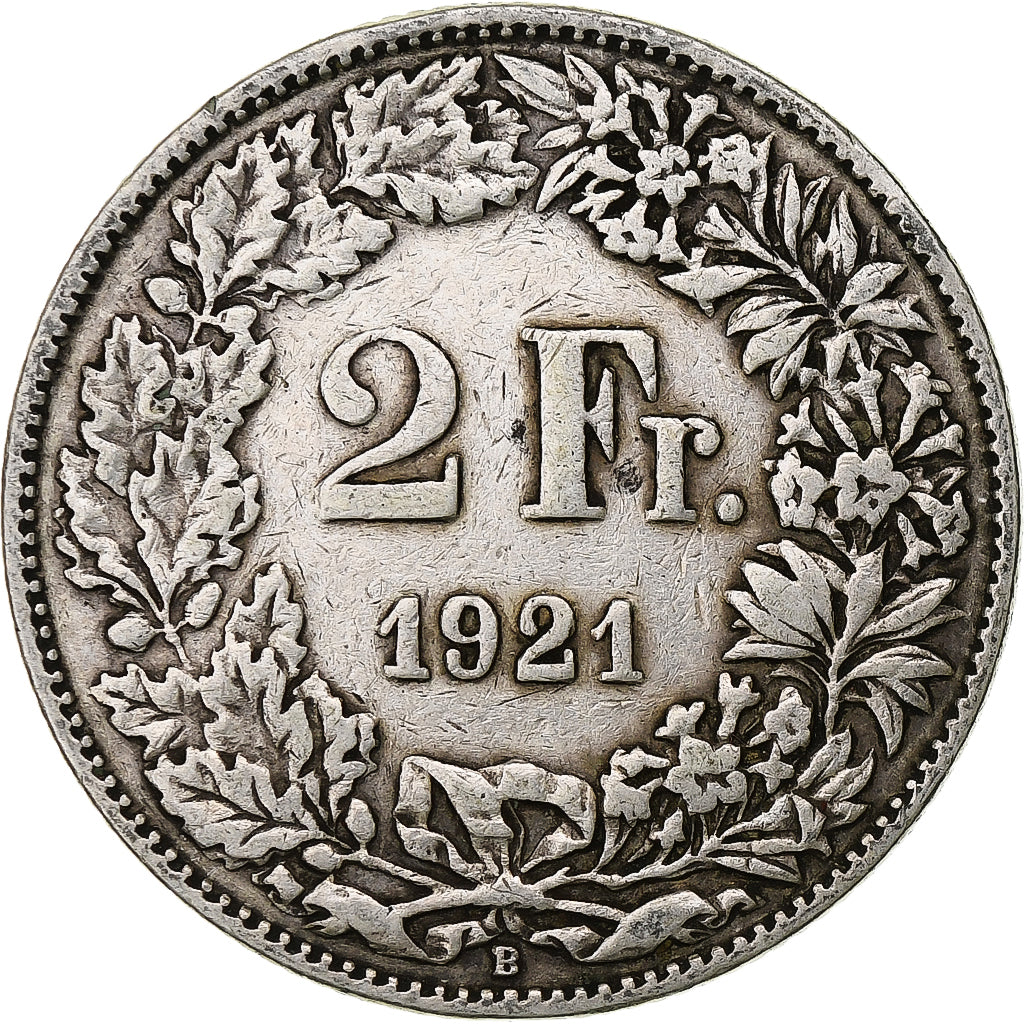 Coin, Switzerland, 2 Francs, 1921, Bern, EF(40-45), Silver, KM:21