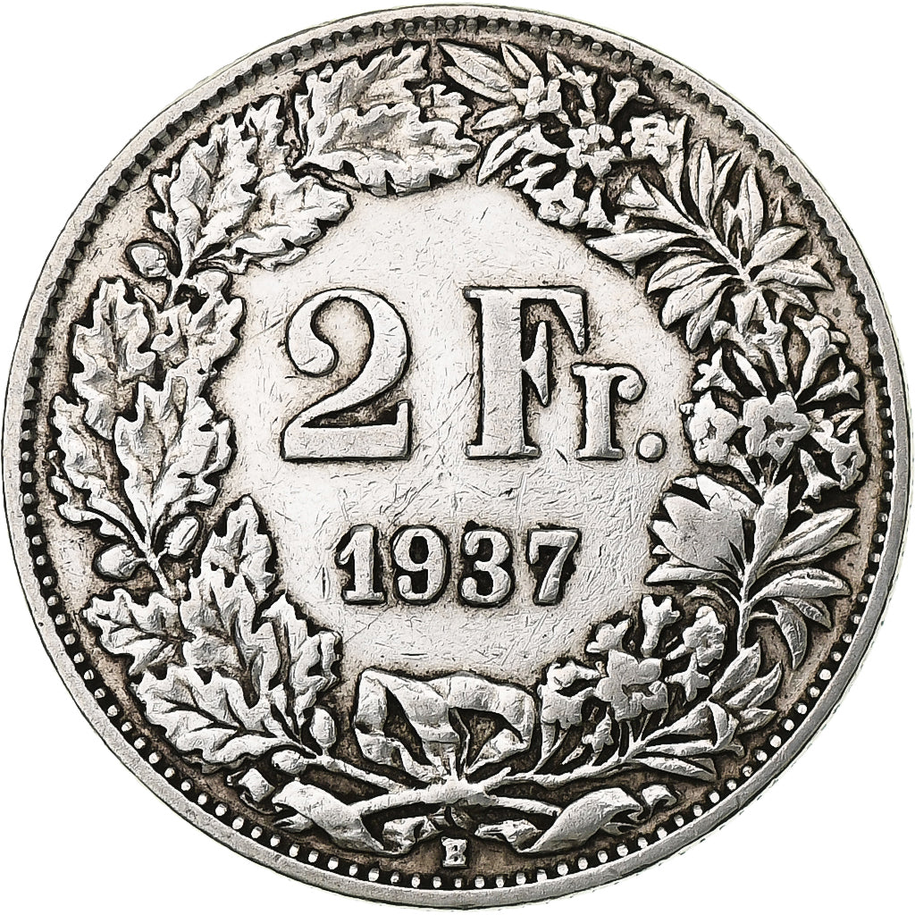 Switzerland, 2 Francs, 1937, Bern, Silver, VF(30-35), KM:21