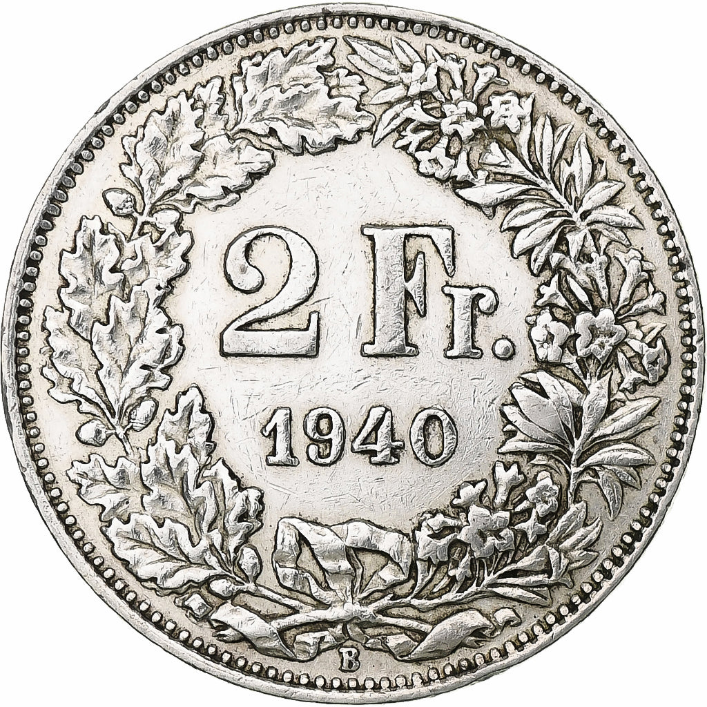 Switzerland, 2 Francs, 1940, Bern, Silver, VF(30-35), KM:21