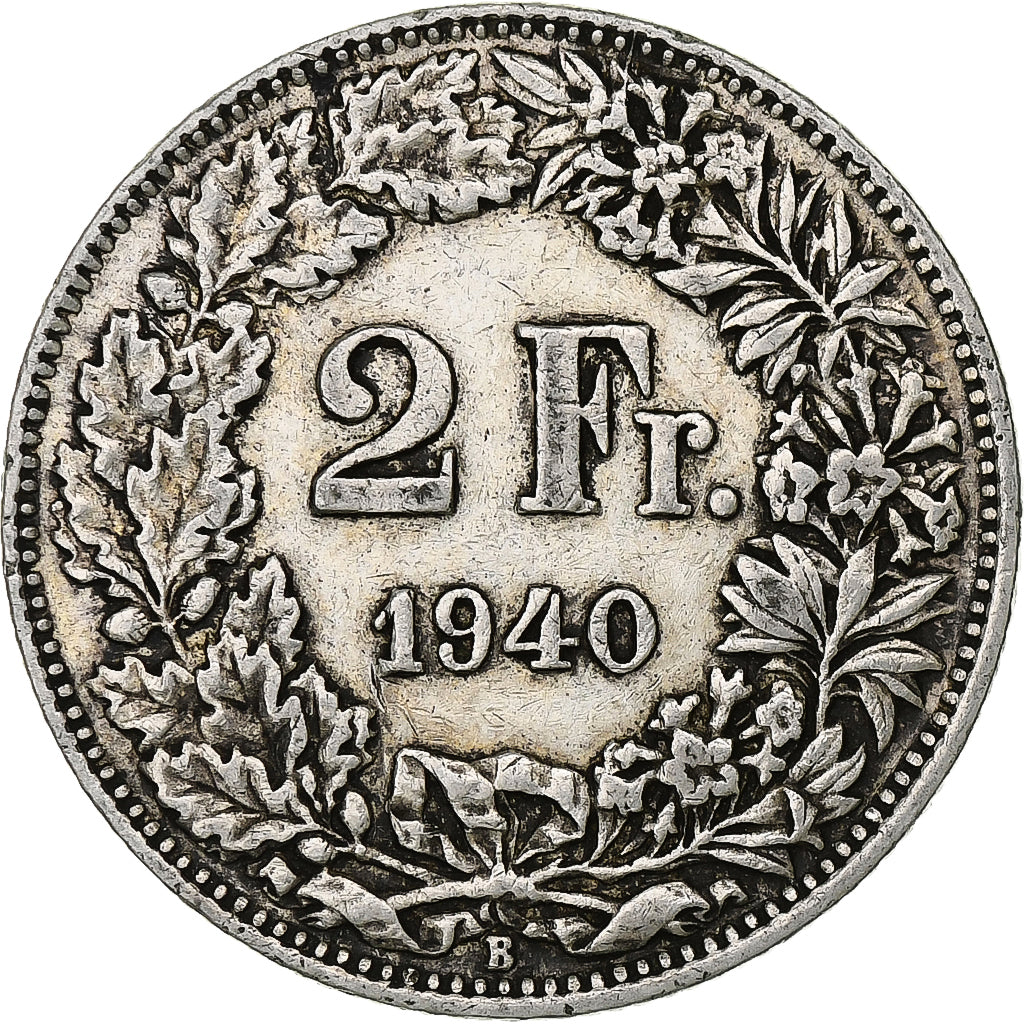Switzerland, 2 Francs, 1940, Bern, Silver, VF(30-35), KM:21