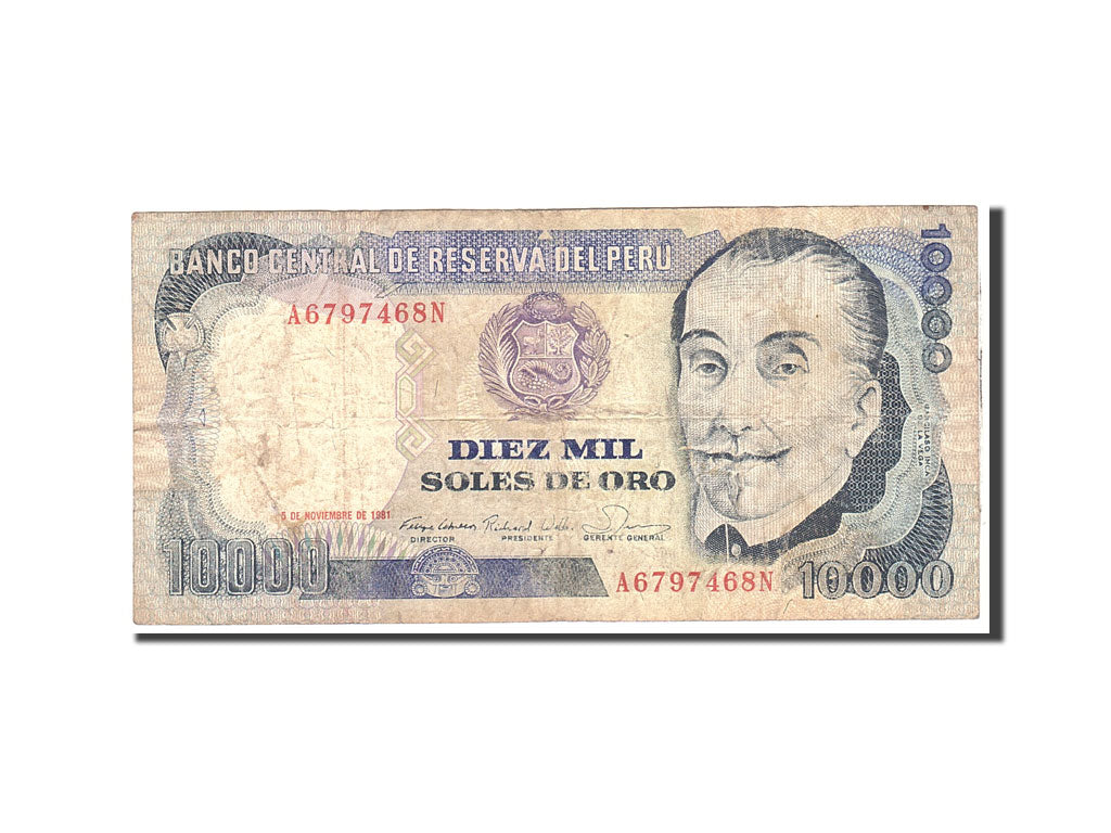 Banknote, Peru, 10,000 Soles de Oro, 1981, 1981-11-05, KM:124, VF(20-25)