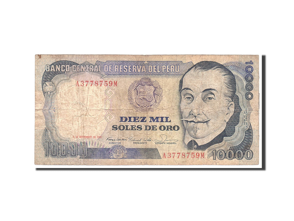 Banknote, Peru, 10,000 Soles de Oro, 1981, 1981-11-05, KM:124, VF(20-25)