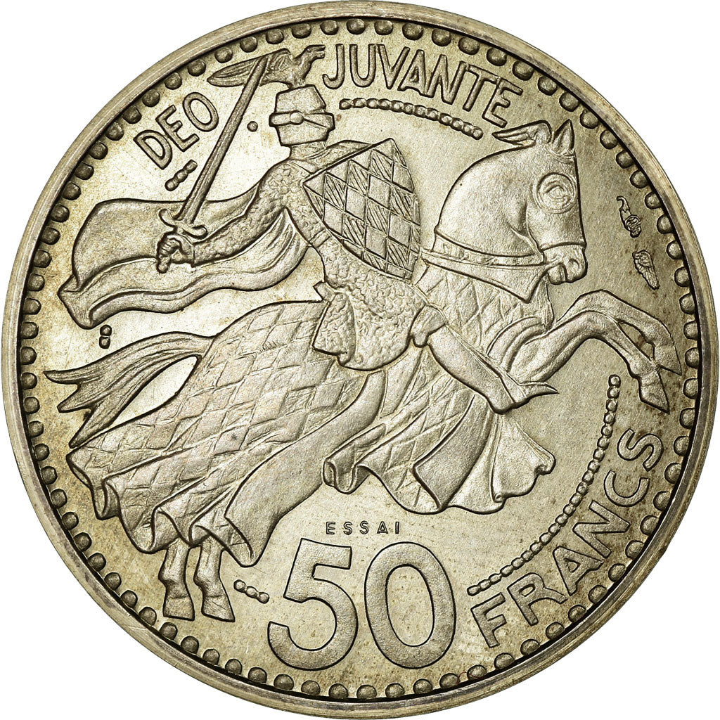 Coin, Monaco, 50 Francs, 1950, MS(60-62), Silver, Gadoury:125