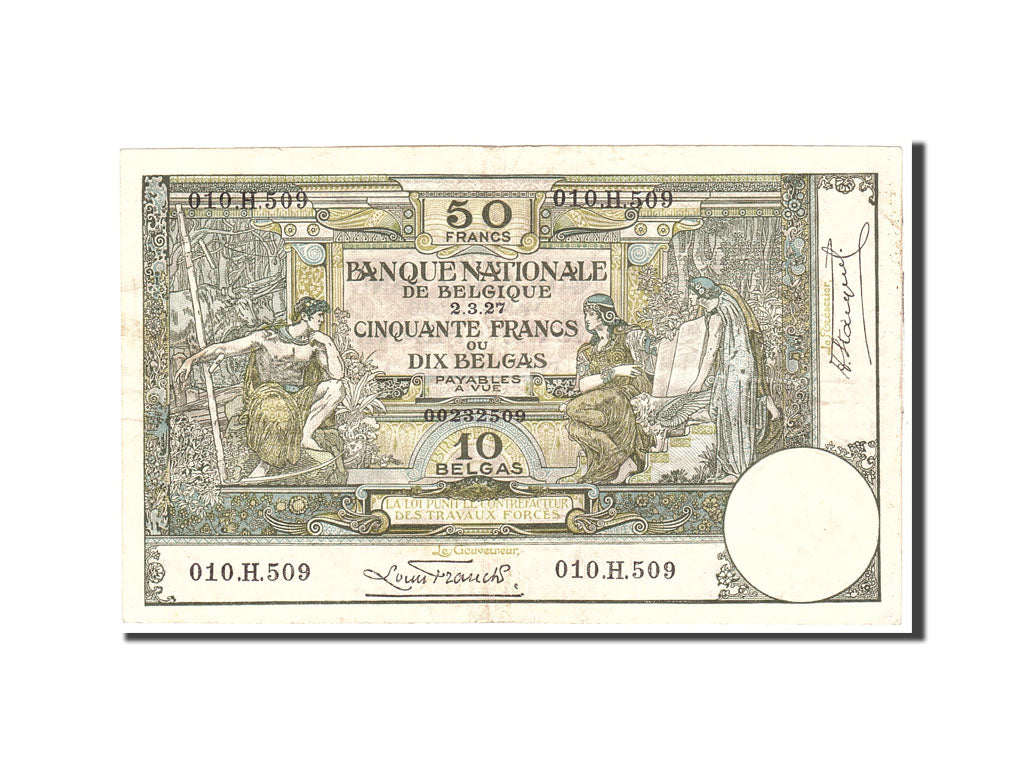 Banknote, Belgium, 50 Francs-10 Belgas, 1927, 1927-03-02, KM:99, EF(40-45)