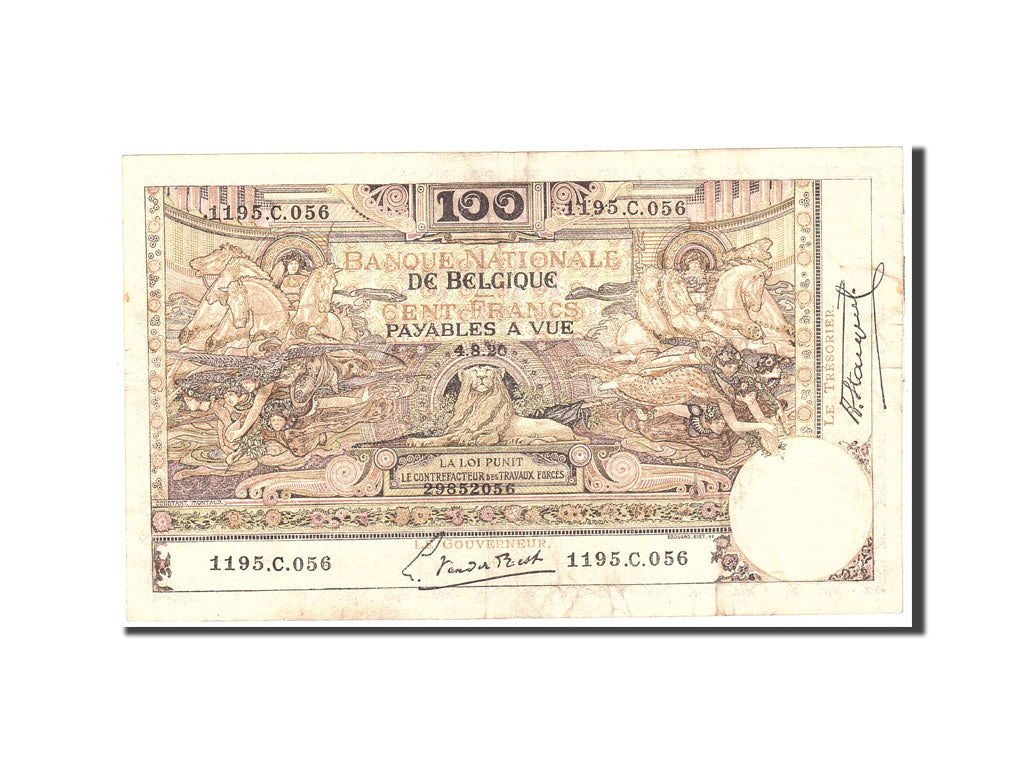 Banknote, Belgium, 100 Francs, 1920, 1920-08-04, KM:78, EF(40-45)