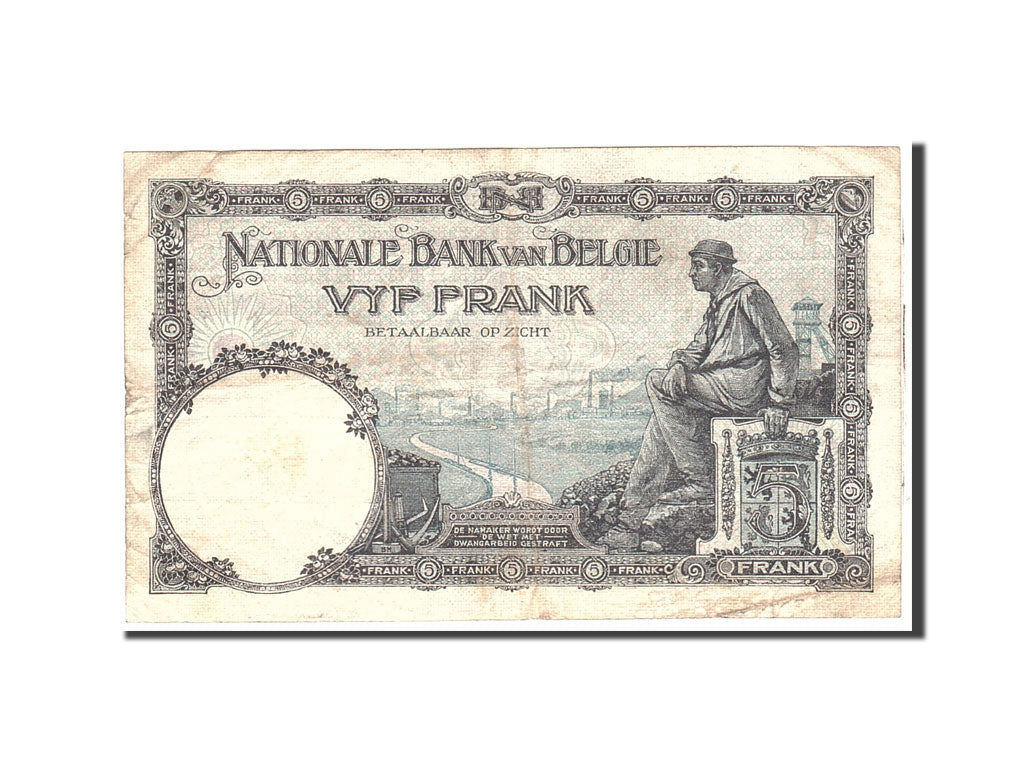 Banknote, Belgium, 5 Francs, 1925, 1925-03-21, KM:93, VF(20-25)