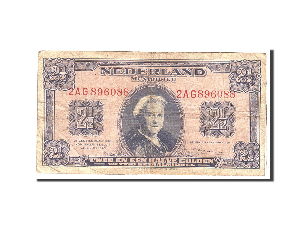 Netherlands, 2 1/2 Gulden, 1945, KM:71, 1945-05-18, VF(20-25)