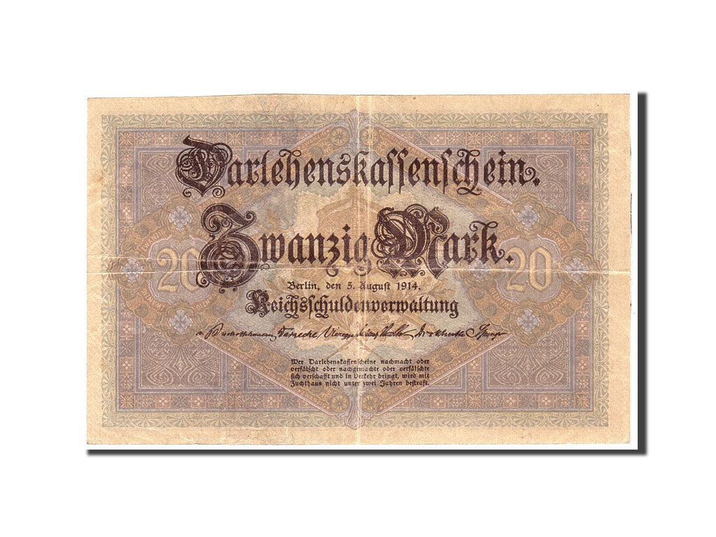 Banknote, Germany, 20 Mark, 1914, 1914-08-05, KM:48b, EF(40-45)