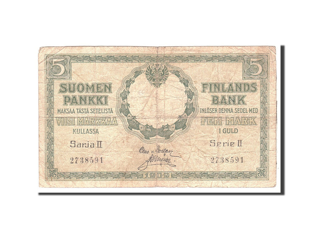 Banknote, Finland, 5 Markkaa, 1909, Undated, KM:30, VF(20-25)