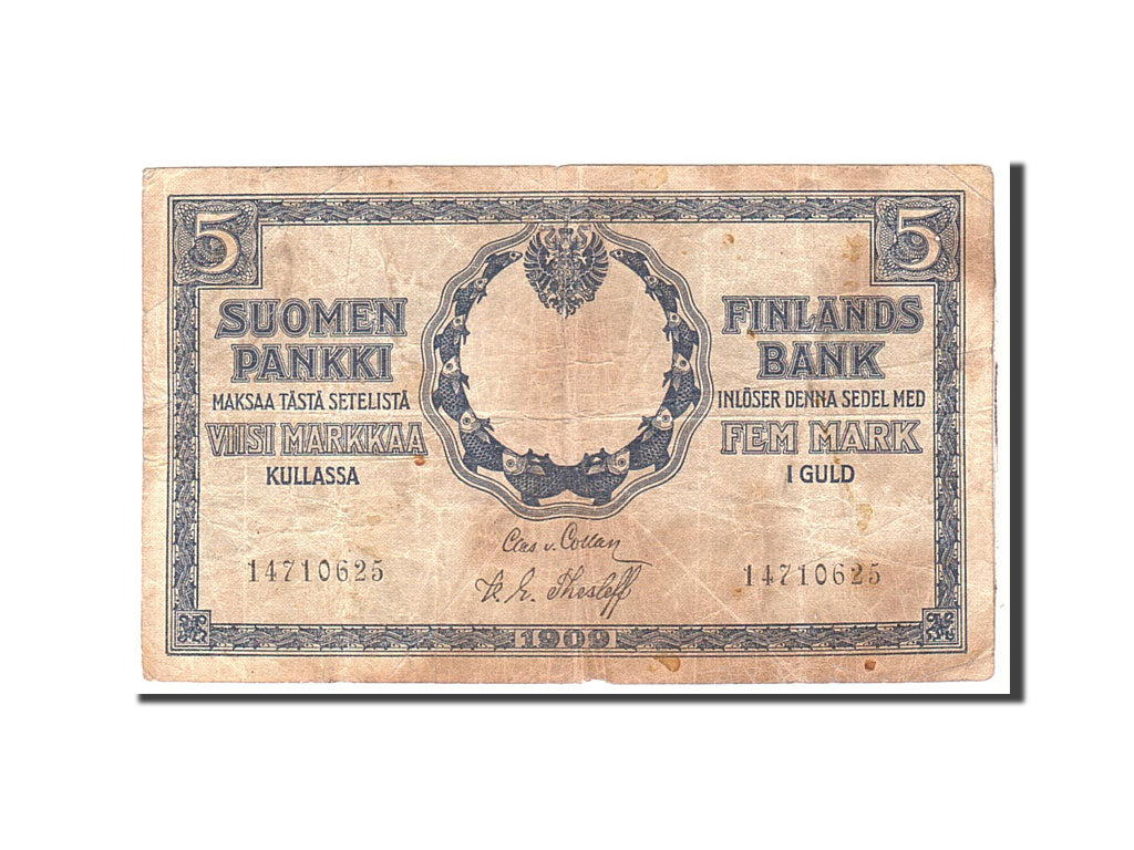 Banknote, Finland, 5 Markkaa, 1909, Undated, KM:30, VF(20-25)
