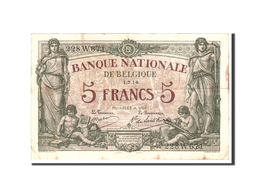 Banknote, Belgium, 5 Francs, 1914, 1914-07-01, KM:75a, EF(40-45)