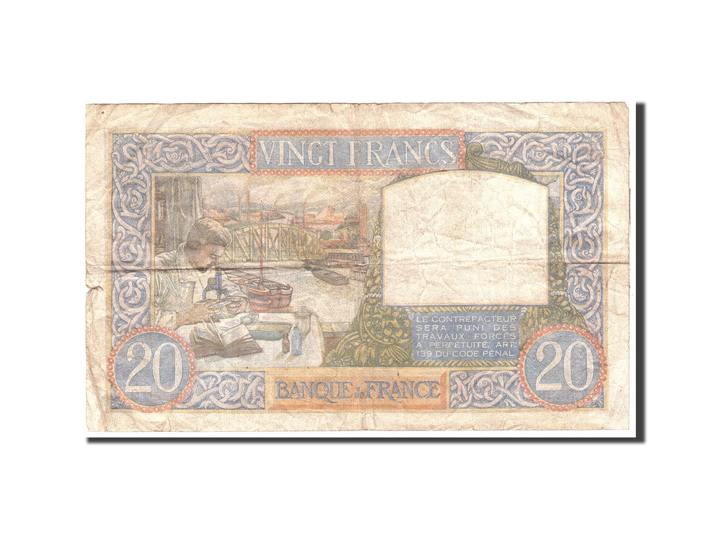 Banknote, France, 20 Francs, 1941, 1941-08-28, VF(20-25), KM:92b