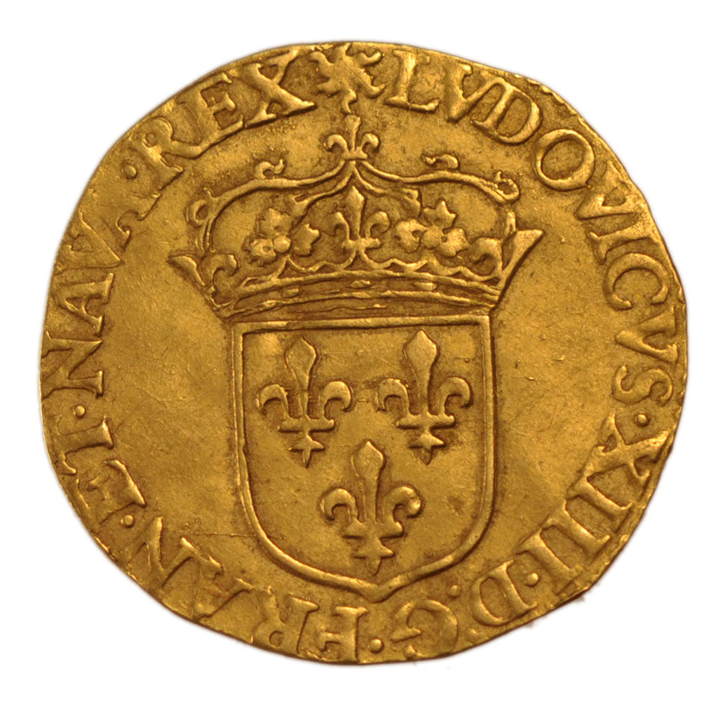 FRANCE, Écu d'or, Ecu d'or, 1638, Paris, AU(50-53), Gold, Gadoury #55, 3.10