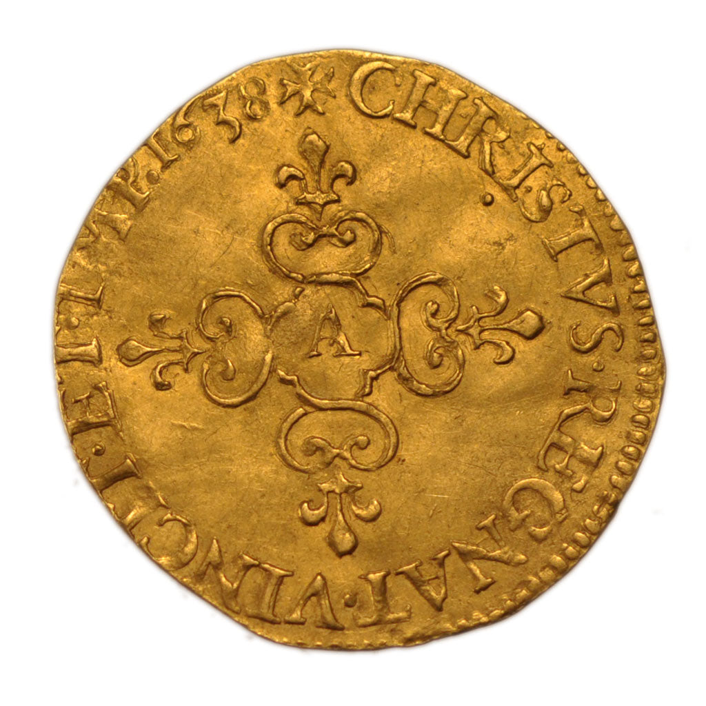 FRANCE, Écu d'or, Ecu d'or, 1638, Paris, AU(50-53), Gold, Gadoury #55, 3.10