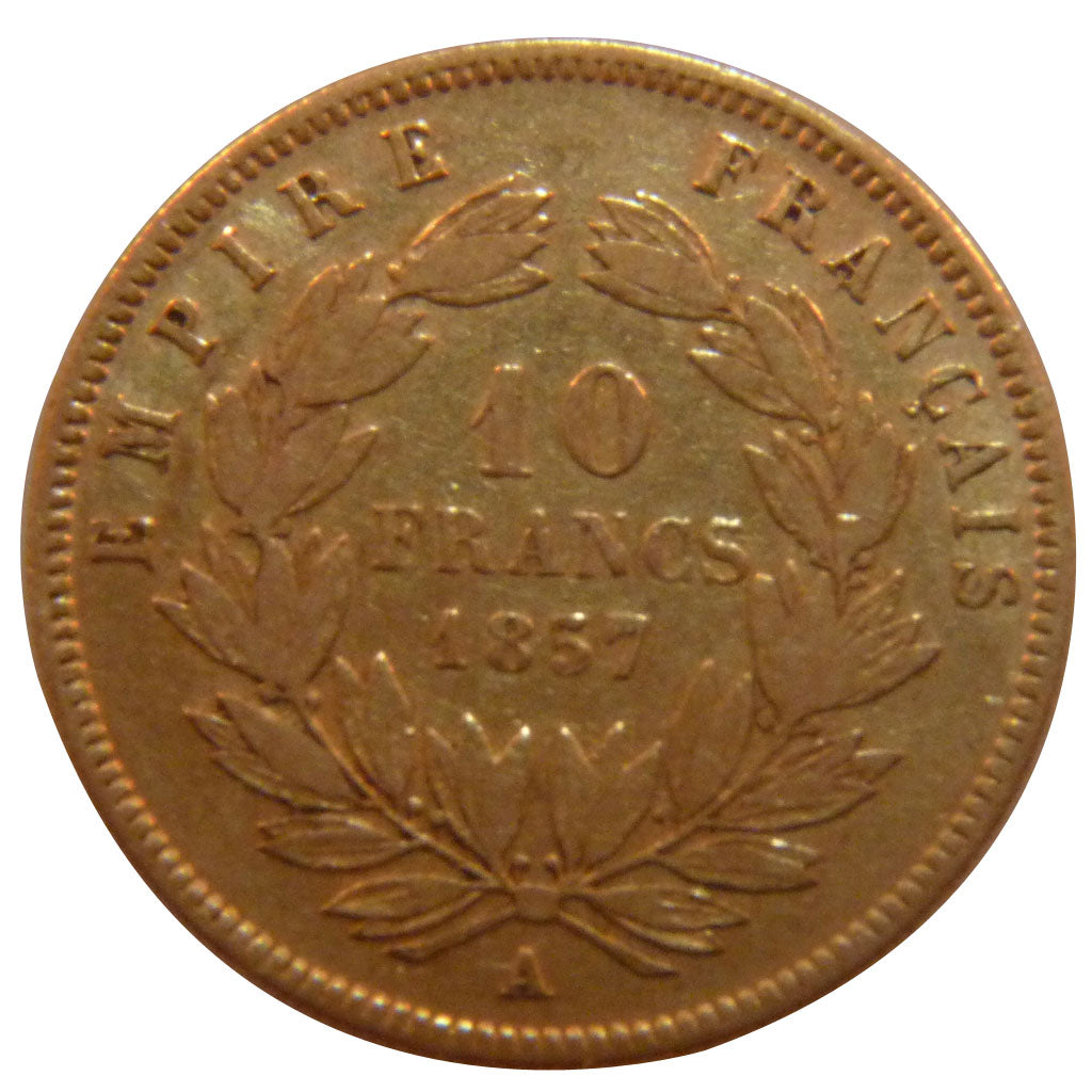 FRANCE, Napoléon III, 10 Francs, 1857, Paris, EF(40-45), Gold, Gadoury #1014, 3.