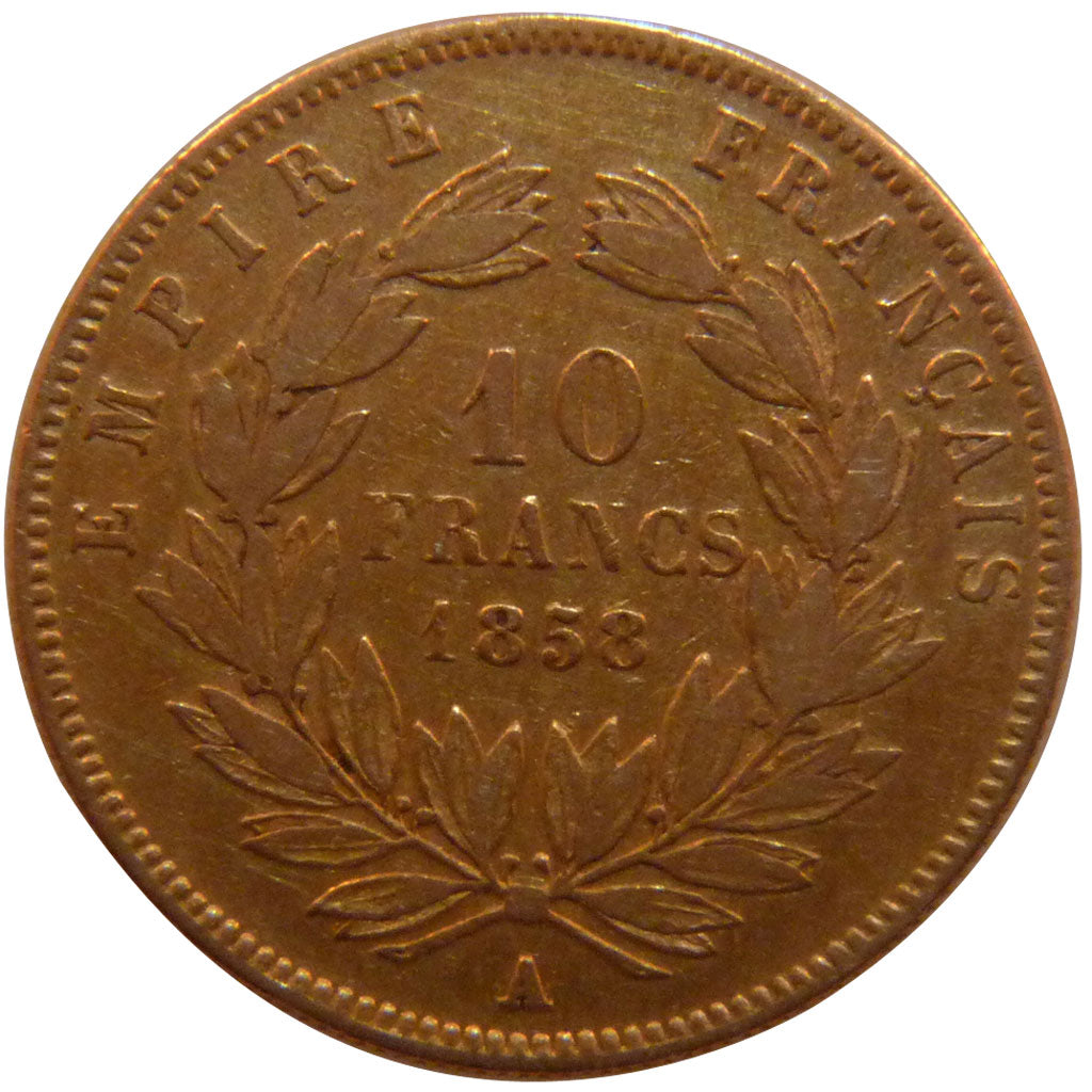 FRANCE, Napoléon III, 10 Francs, 1858, Paris, EF(40-45), Gold, Gadoury #1014, 3.
