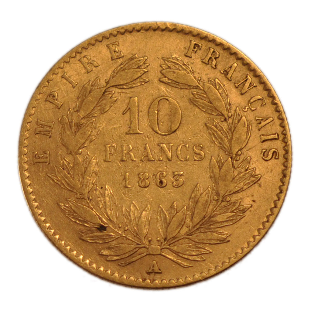 Francia, Napoleon III, Napoléon III, 10 Francs, 1863, Paris, BB+, Oro, Gadou...