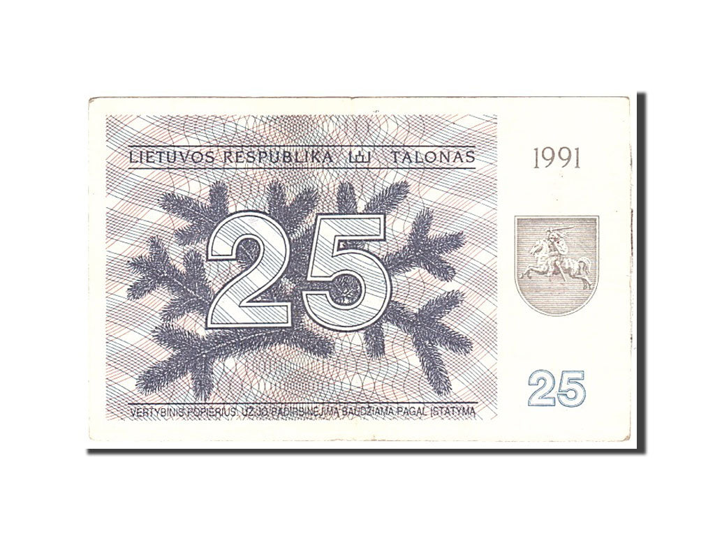 Banknote, Lithuania, 25 (Talonas), 1991, Undated, KM:36b, EF(40-45)