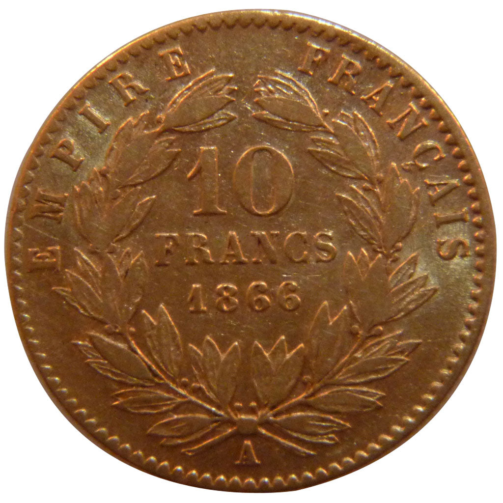 FRANCE, Napoléon III, 10 Francs, 1866, Paris, EF(40-45), Gold, Gadoury #1015, 3.