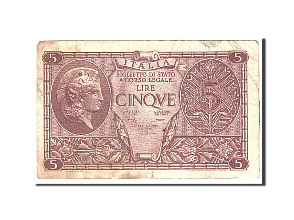 Banknote, Italy, 5 Lire, 1944, 1944-11-23, KM:31c, VF(20-25)