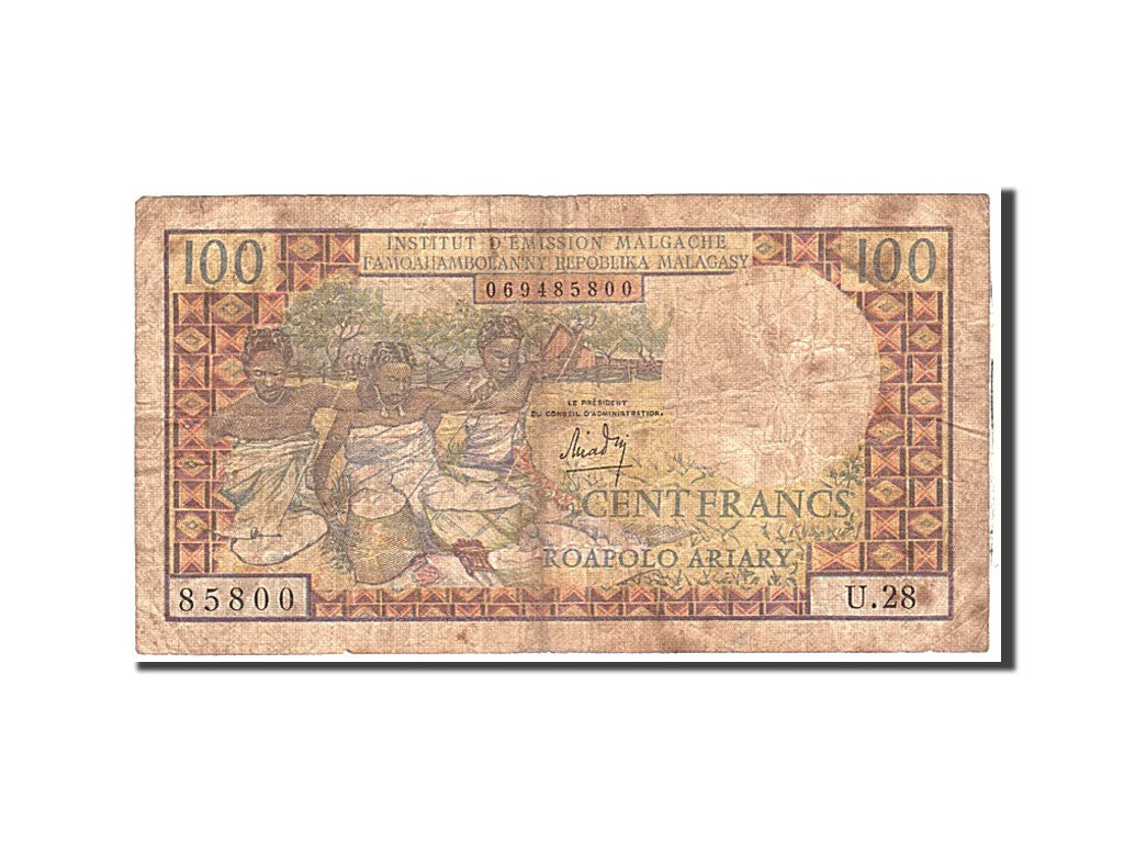 Banconote, Madagascar, 100 Francs =  20 Ariary, 1966, KM:57a, Undated, MB