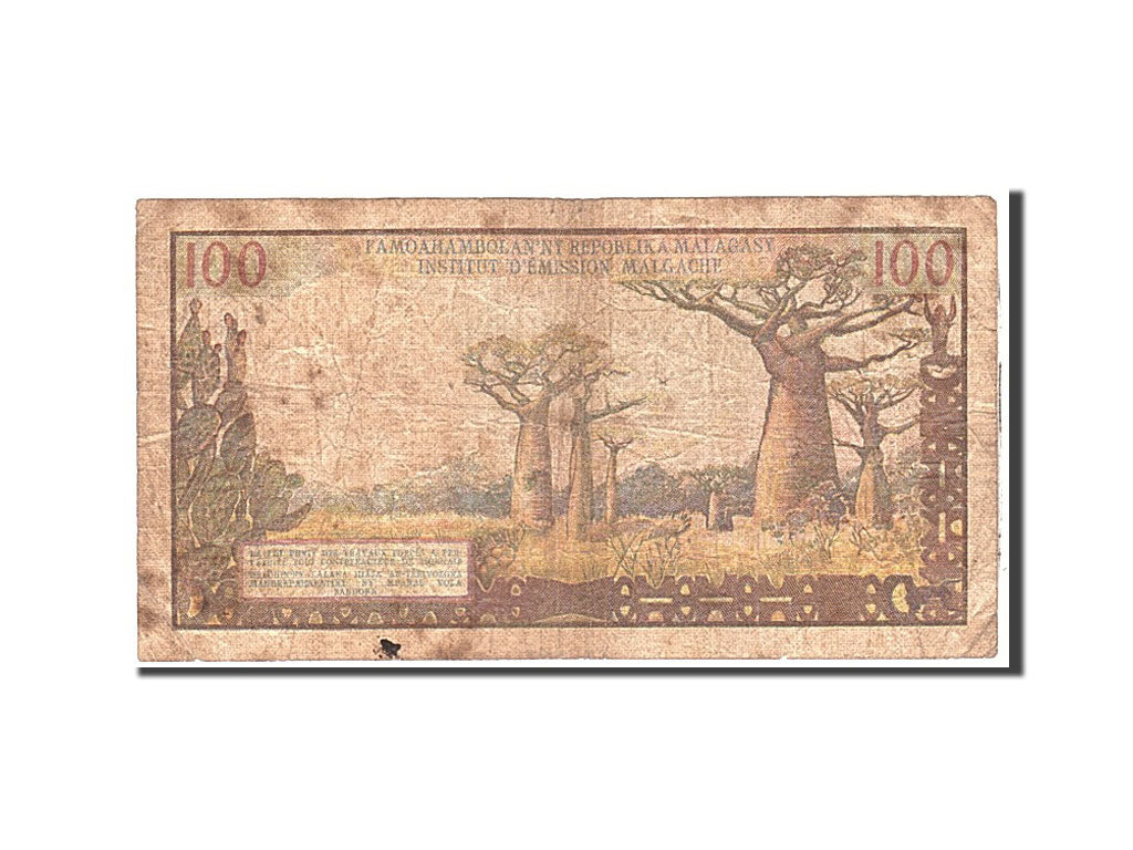 Banconote, Madagascar, 100 Francs =  20 Ariary, 1966, KM:57a, Undated, MB