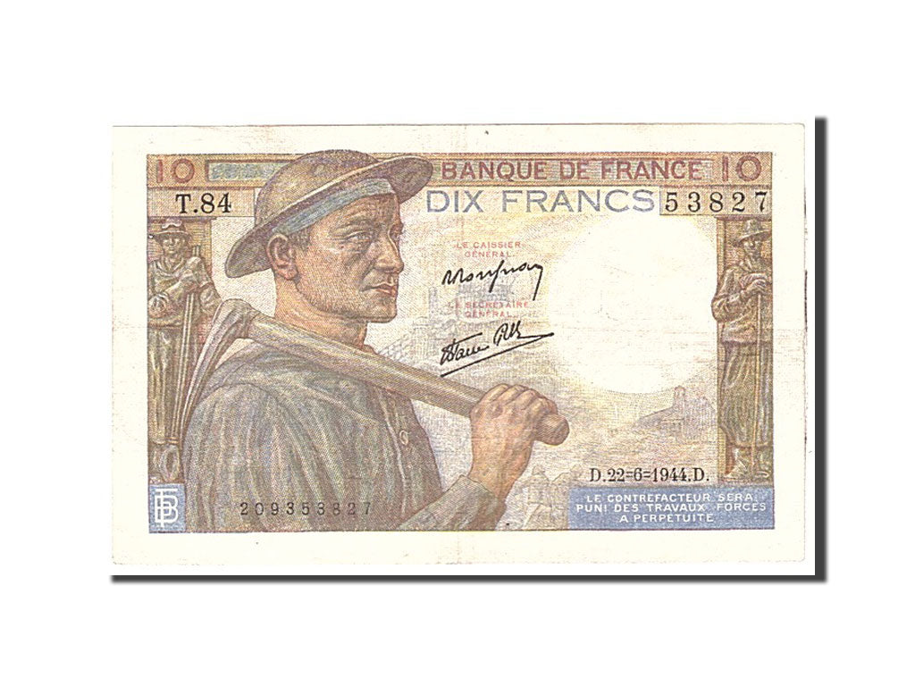 Francia, 10 Francs, 1944, KM:99e, 1944-06-22, BB+