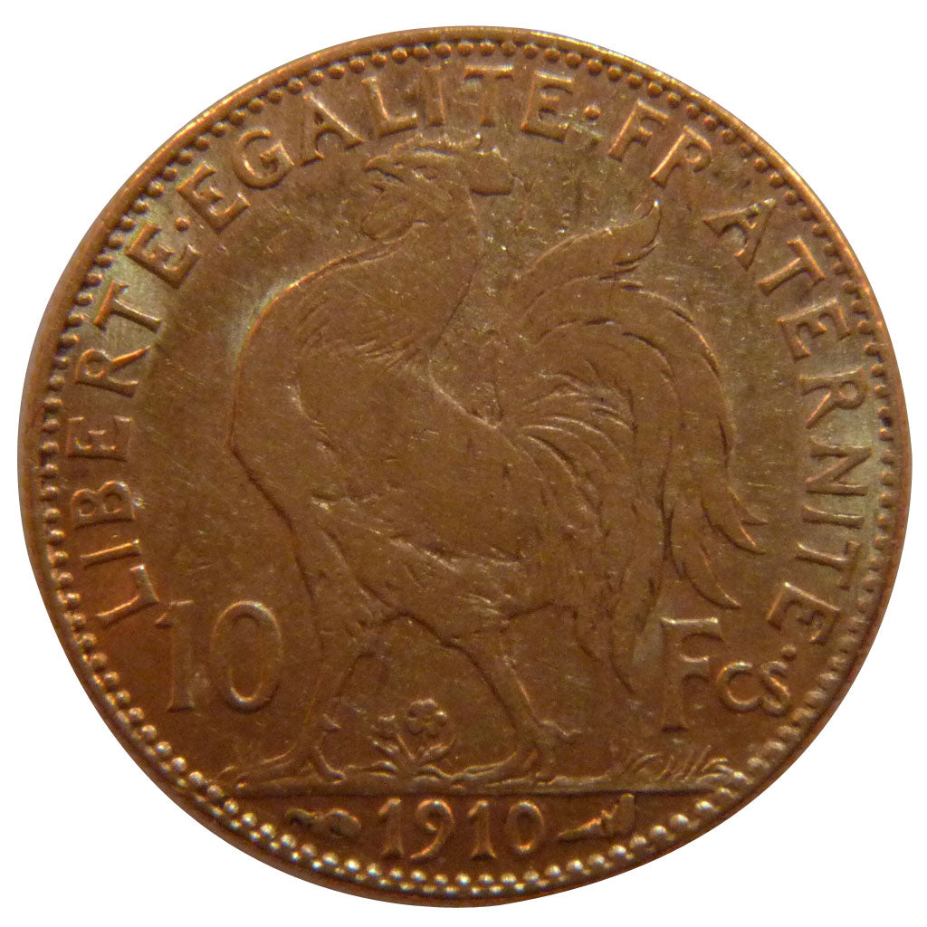 FRANCE, Marianne, 10 Francs, 1910, Paris, AU(50-53), Gold, Gadoury #1017, 3.20
