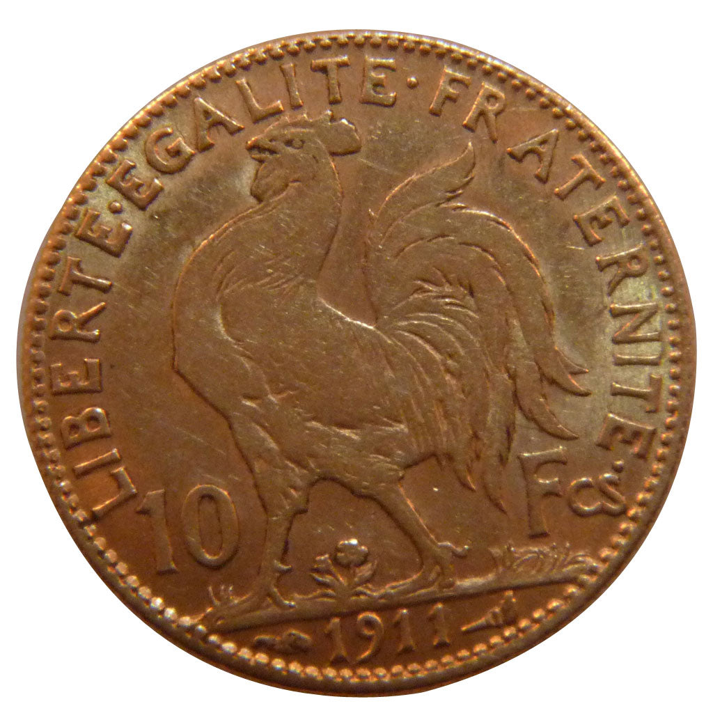 FRANCE, Marianne, 10 Francs, 1911, Paris, KM #846, AU(50-53), Gold, Gadoury...