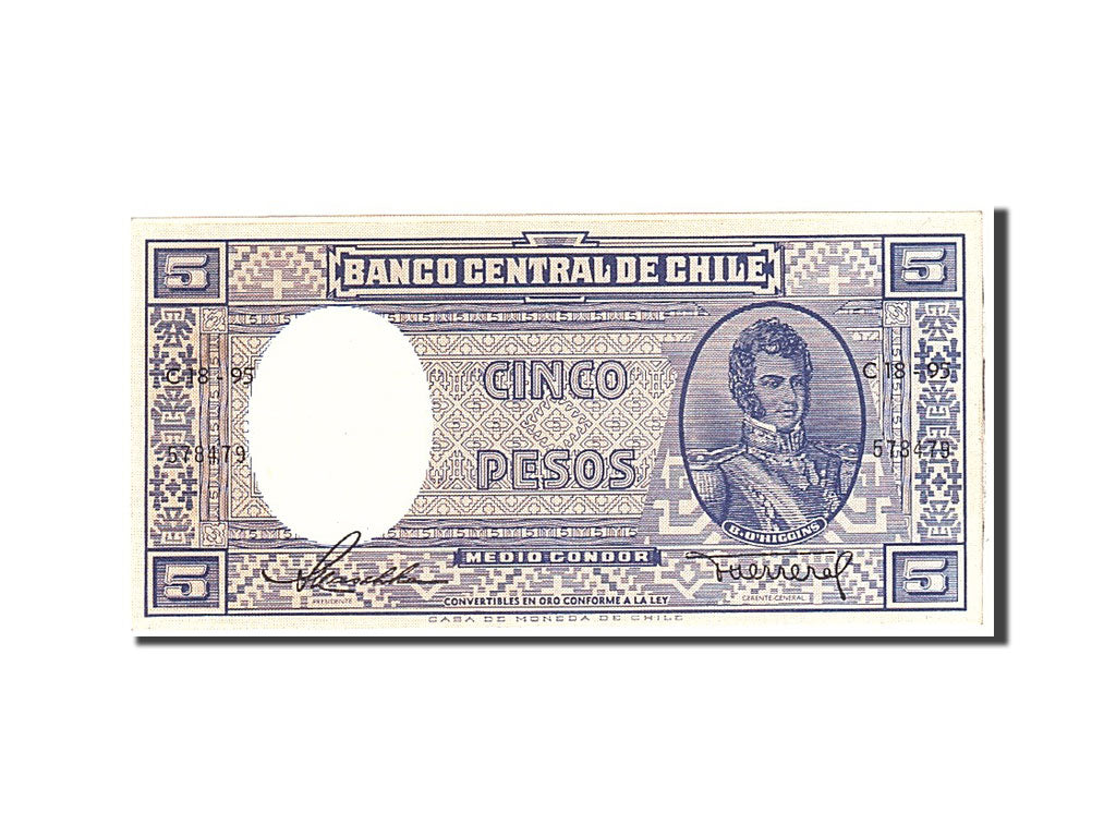 Banknote, Chile, 5 Pesos = 1/2 Condor, 1947, KM:110, UNC(65-70)