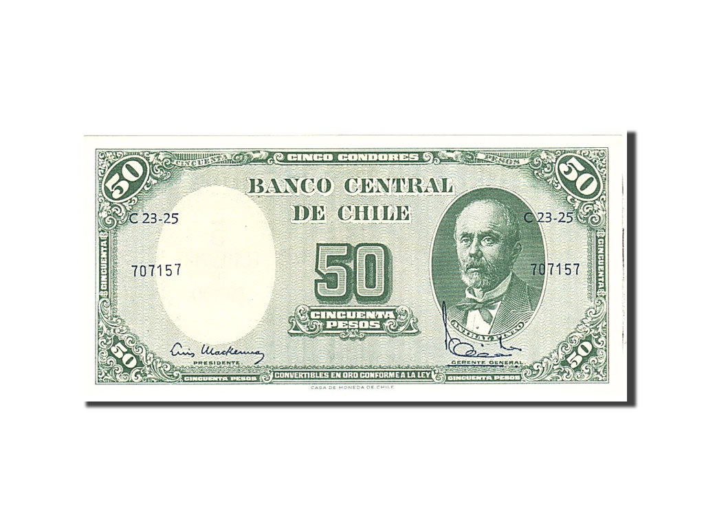 Banknote, Chile, 5 Centesimos on 50 Pesos, 1960, Undated, KM:126a, UNC(65-70)