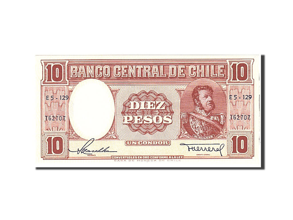 Banknote, Chile, 10 Pesos = 1 Condor, 1958, Undated, KM:120, UNC(65-70)
