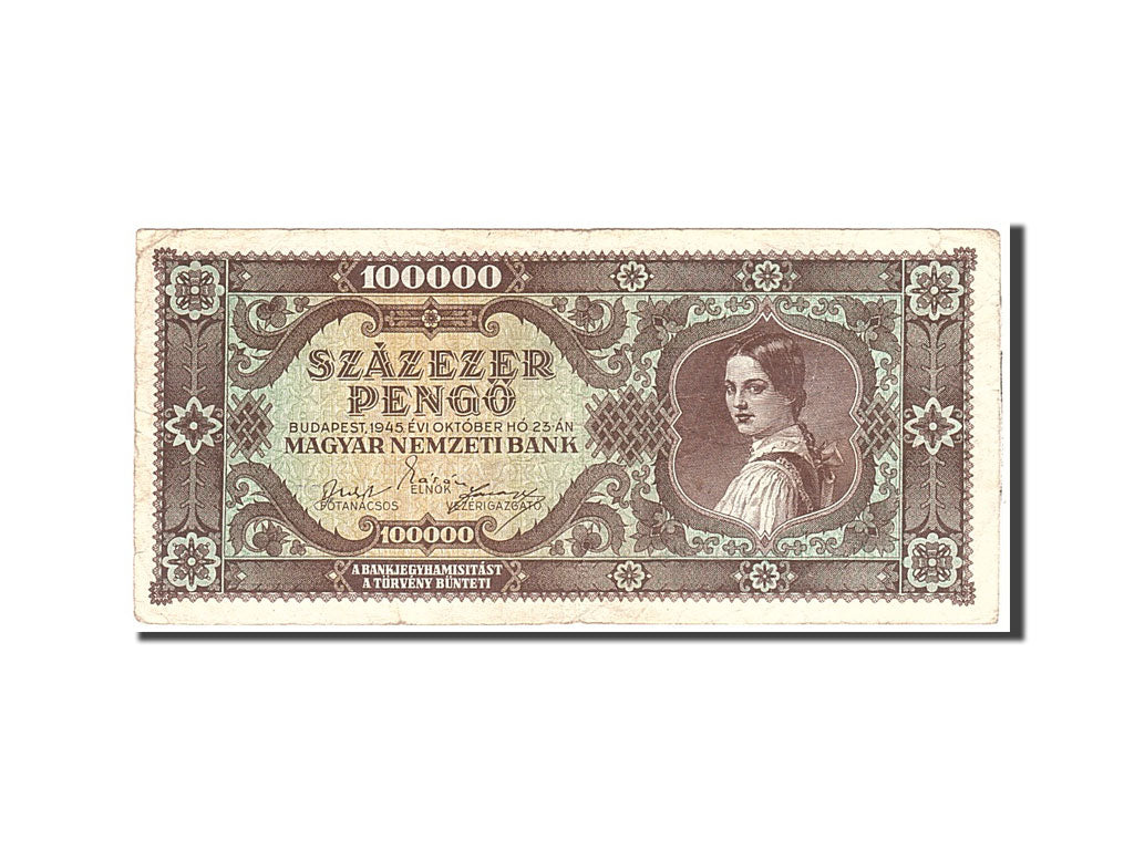 Banknote, Hungary, 100,000 Pengö, 1945, 1945-10-23, KM:121a, EF(40-45)