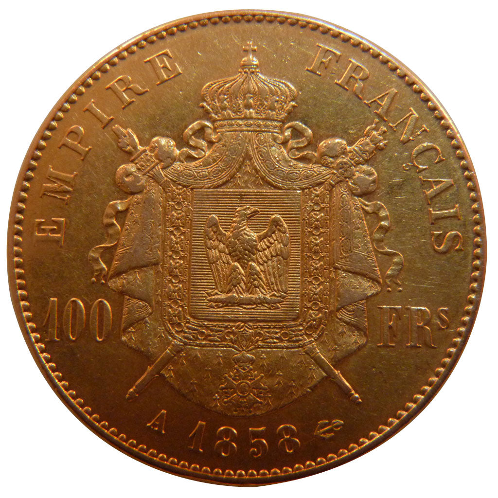 FRANCE, Napoléon III, 100 Francs, 1858, Paris, AU(55-58), Gold, Gadoury #1135, 3